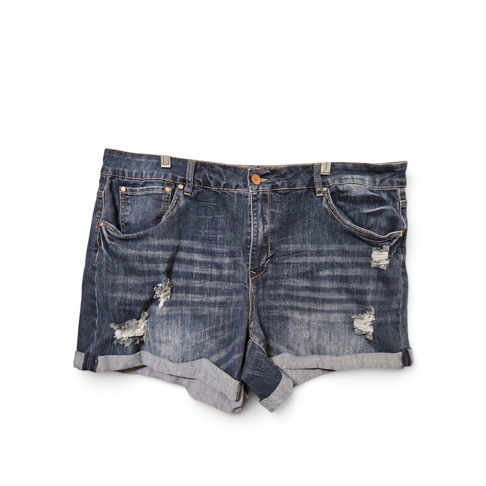 Dollhouse Distressed Denim Shorts Dark Wash Cuffed Jean Shorts Distressed 0546
